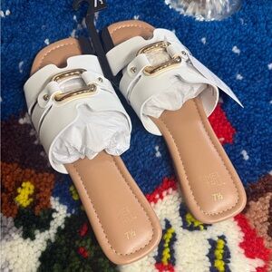 Time and Tru Women's White Buckle Slide Sandals